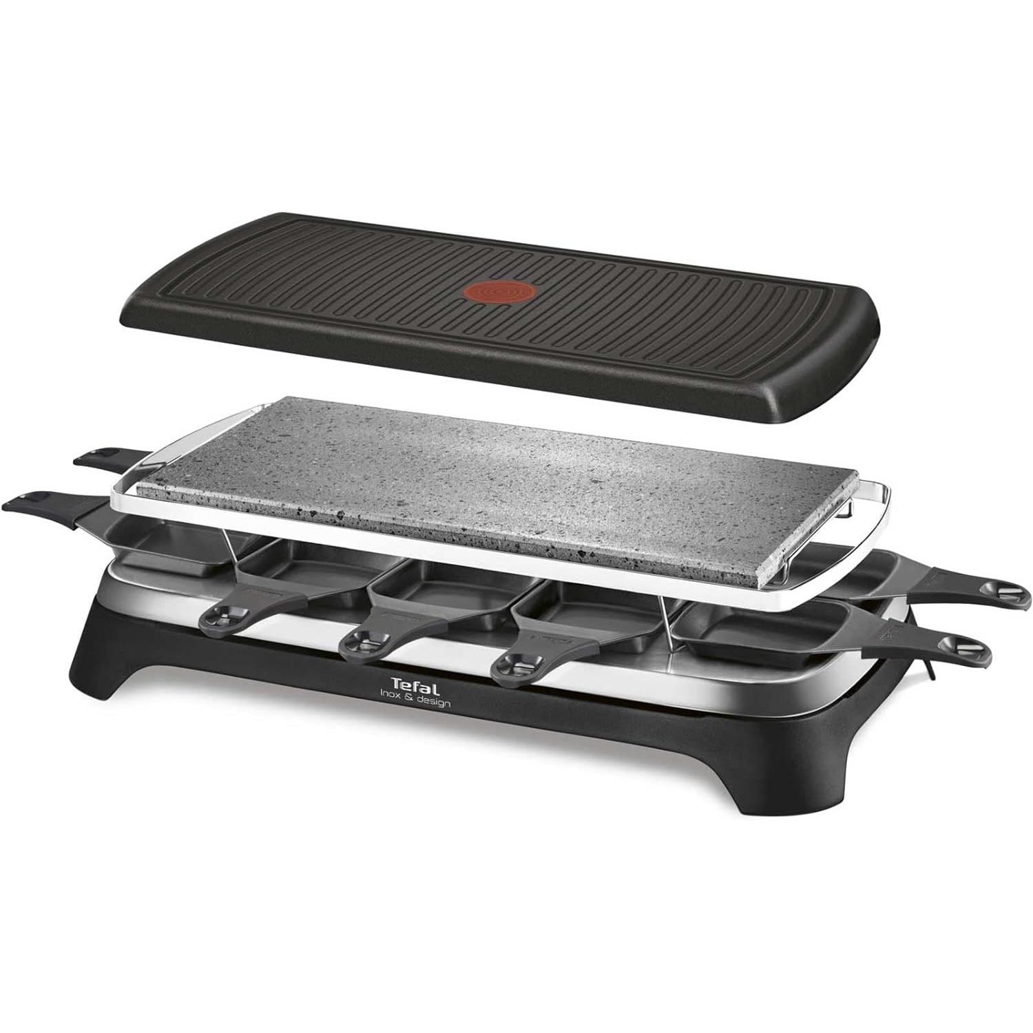 Tefal Smart Raclette Grill Pierrade 3 in 1, Fornello da raclette, Nero, Argento