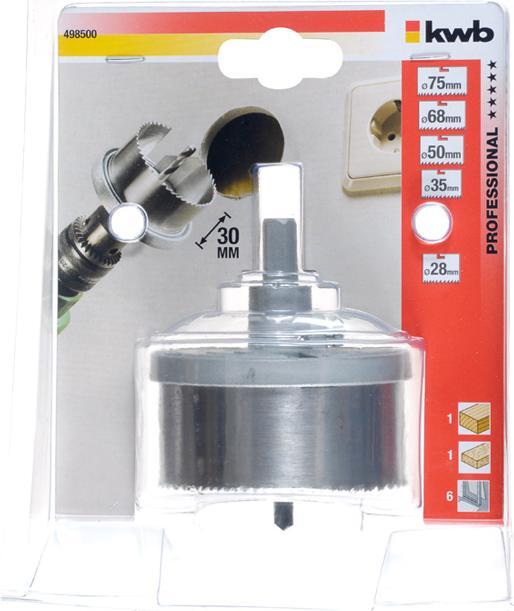 Produktbild kwb Lochsäge 2875/Tiefe 30/ 5 Kränze (50 mm, 68 mm, 35 mm, 28 mm, 75 mm)