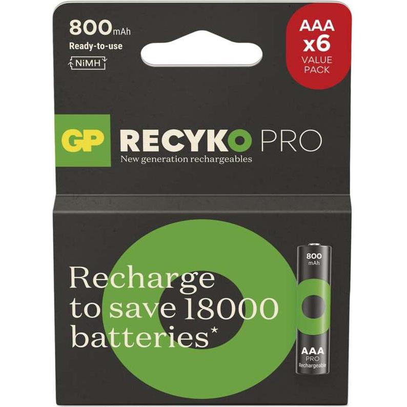 GP Batteries GP Nab??jec?? bat. ReCyko Pro AAA (HR03) - 6ks (6 Stk., AAA, 800 mAh), Batterien + Akkus