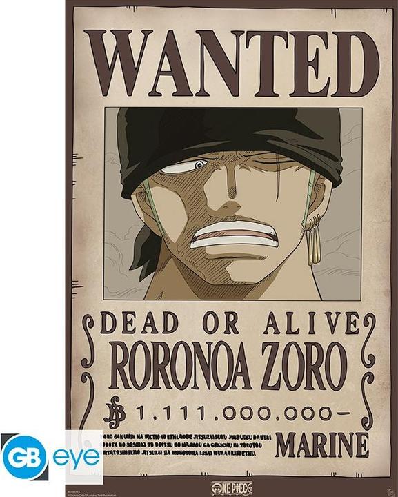 GB Eye One Piece - Poster Maxi 91.5x61 - Wanted Roronoa Zoro (91.5 x 61 cm)