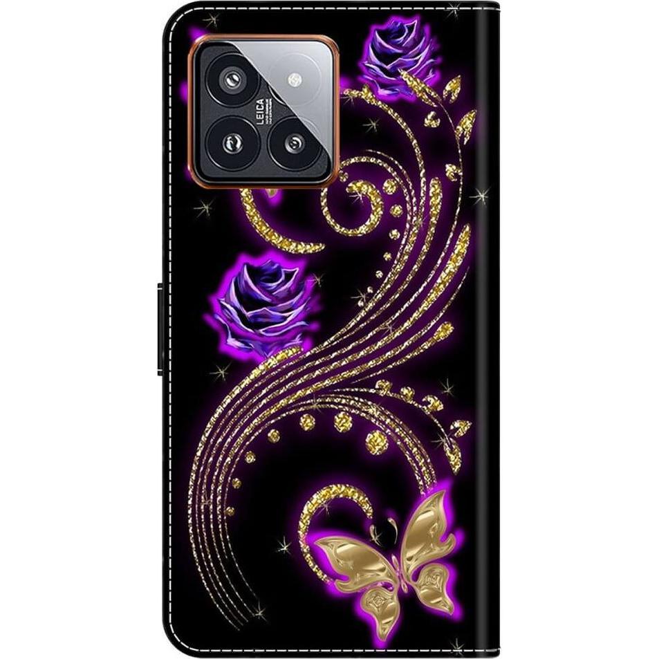 Cover-Discount Xiaomi 14 Pro - 3D-Effekt Hülle Etui Butterfly purple (Xiaomi 14 Pro), Smartphone Hülle, Violett