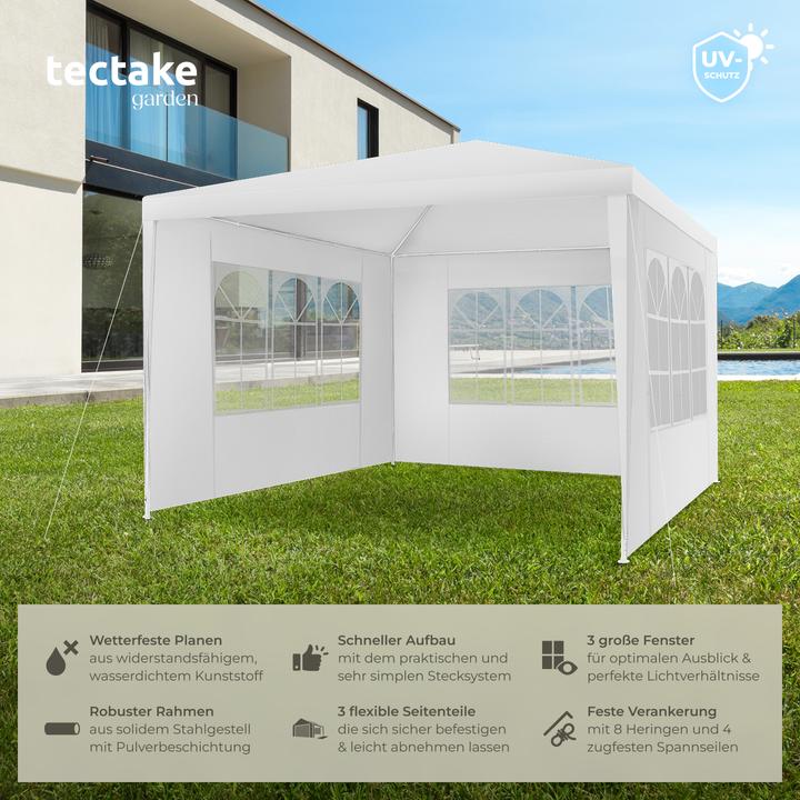Produktbild tectake Pavillon Barinas mit 3 Seitenteilen, wasserdicht, 3x3m (300 cm, 300 cm)