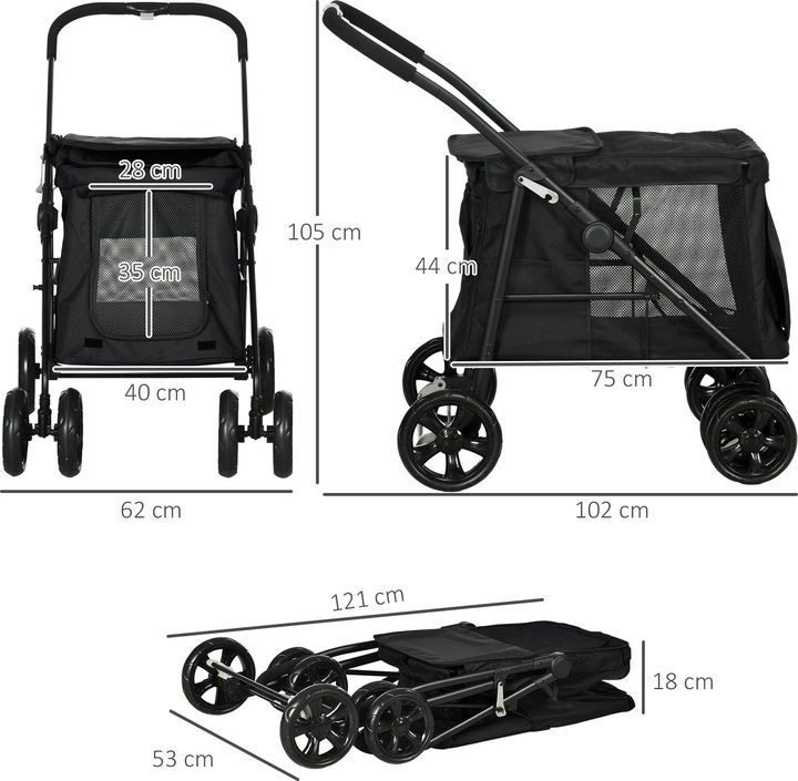 Immagine prodotto PawHut Carrello per cani con cuscino (Cane, Pieghevole)