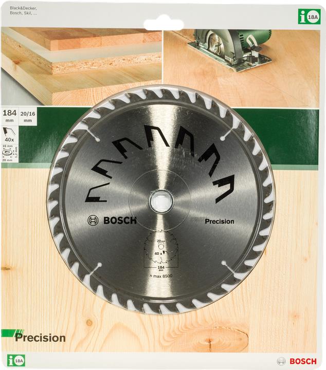 Produktbild Bosch Zubehör Kreissägeblatt PRECISION D= 184 mm Bohrung= 16 mm Z= 40