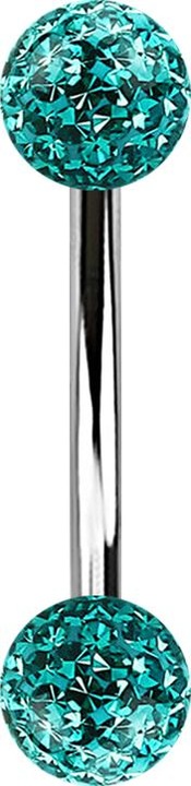 Produktbild Star Piercing Banane silber mit zwei Kristall Kugeln türkis Epoxy Schutzschicht (Chirurgenstahl 316L)