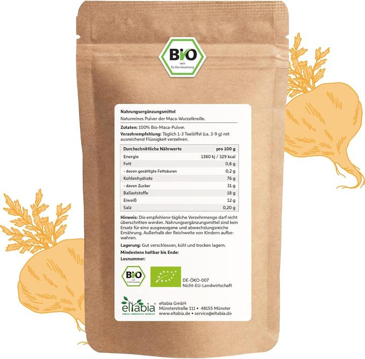 Immagine prodotto Eltabia Polvere di maca biologica | Polvere di maca premium dal Perù (Polvere, 100 g)