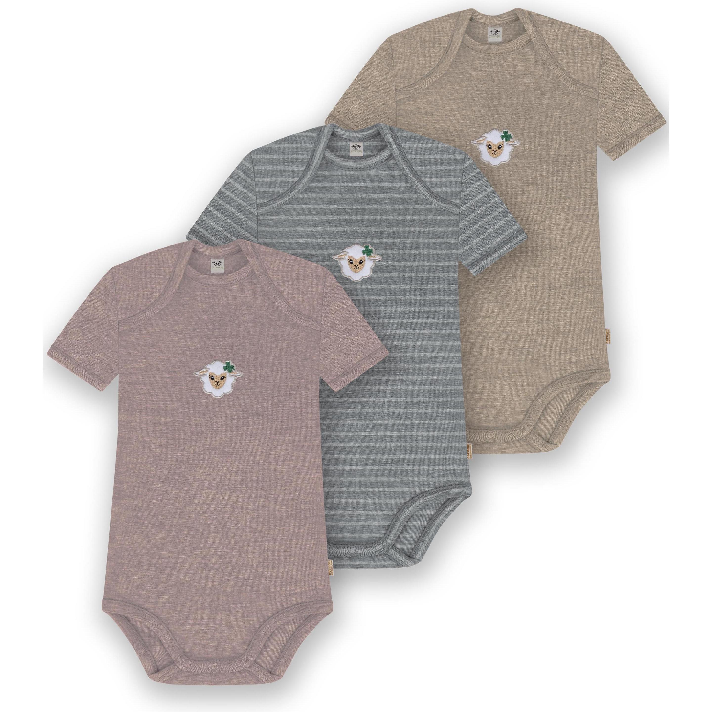 Normani, Herren, Body, 3er Set Baby Merino Body Kurzarm „Tauranga" - 9299, Beige, (56)