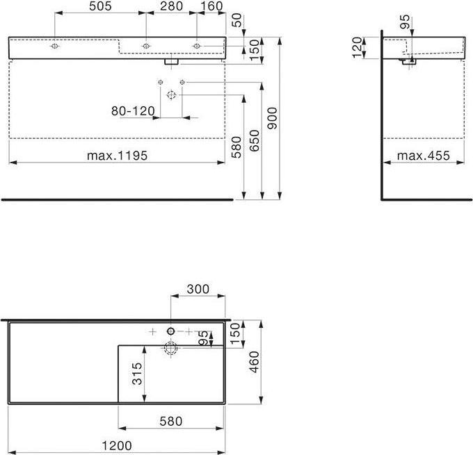 Actual product image Laufen Wash basin KARTELL 1200x460mm drain rl o ÜL 1 HL version we LCC (460 mm, 1200 mm)