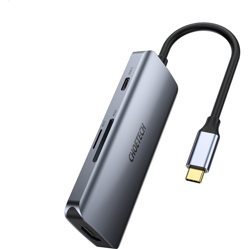 Choetech Adapter ist 7w1 HUB-M19 USB-C (USB-C, 7 Ports), Dockingstation + USB Hub, Grau