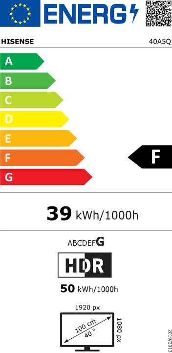 Energy Label Hisense TV 40A5Q (40", QLED, Full HD, 2025)