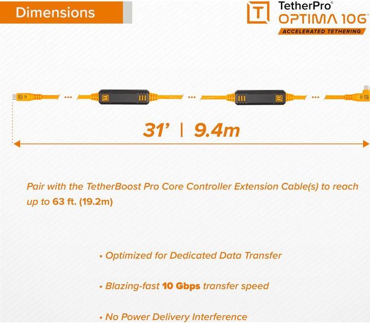 Actual product image Tether Tools TetherPro USB-C Optima 10G rechts schwarz 9,4m (9.40 m, USB 3.2 Gen 2)