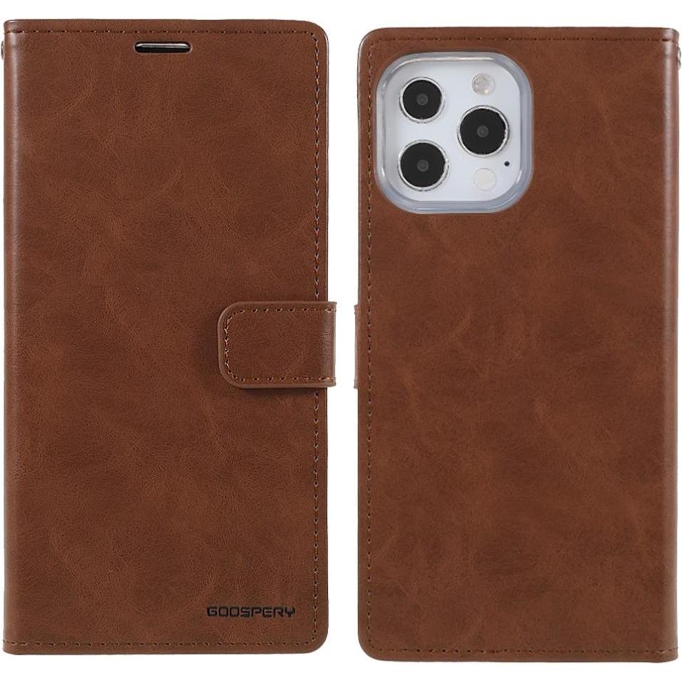 Mercury iPhone 13 Pro - Blue Moon Leder Etui Hülle Karten braun (Apple iPhone 13 Pro), Smartphone Hülle, Braun
