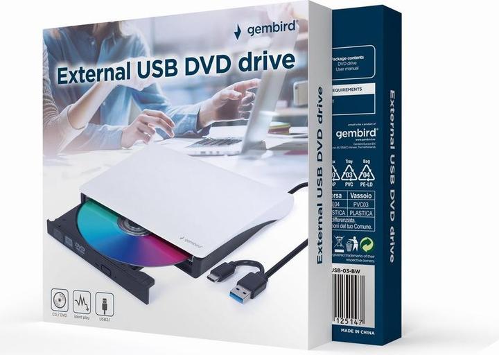 Image du produit Gembird Externes USB-DVD-Laufwerk schwarz-weiss (Graveur de DVD)
