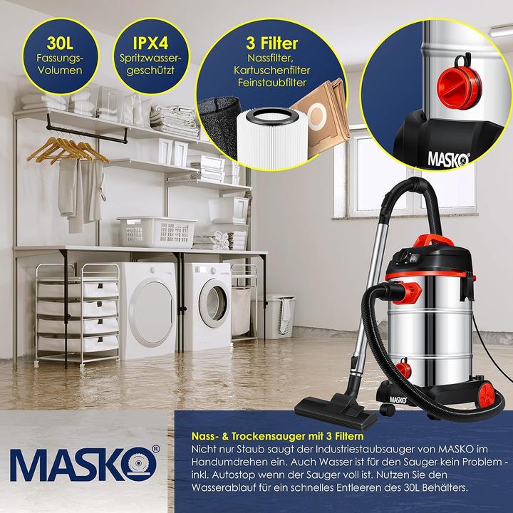 Produktbild Masko Industriestaubsauger 1800W (Nass-Trockensauger)