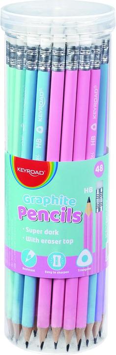 Image du produit Keyroad Crayon en bois avec gomme, hb, triangulaire, pastel, 48 pièces, en tube (48 x)