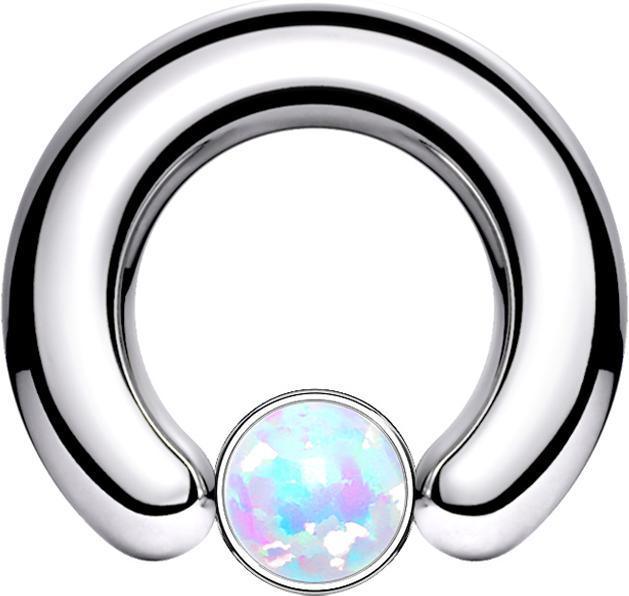 Produktbild Star Piercing Closure Ring silber Scheibe Opal weiss (ohne Messing, Chirurgenstahl 316L)