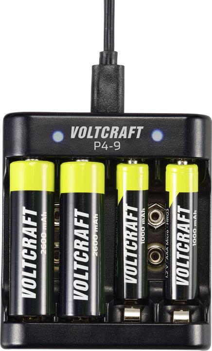 Image du produit Voltcraft P4-9 Chargeur de piles rondes NiMH Micro (AAA), Mignon (AA), bloc 9 V (9V Block, AA, AAA, Chargeurs sans batterie)