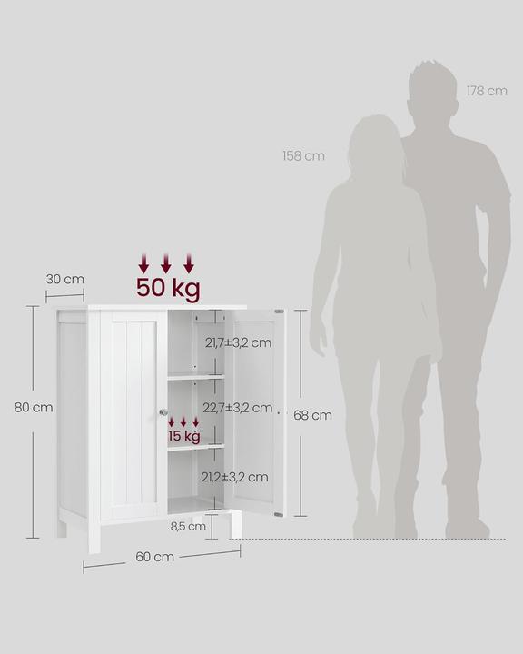 Productafbeelding Songmics Badezimmerschrank Freistehend Verstellbare Regale Weiss (60 x 30 x 80 cm)
