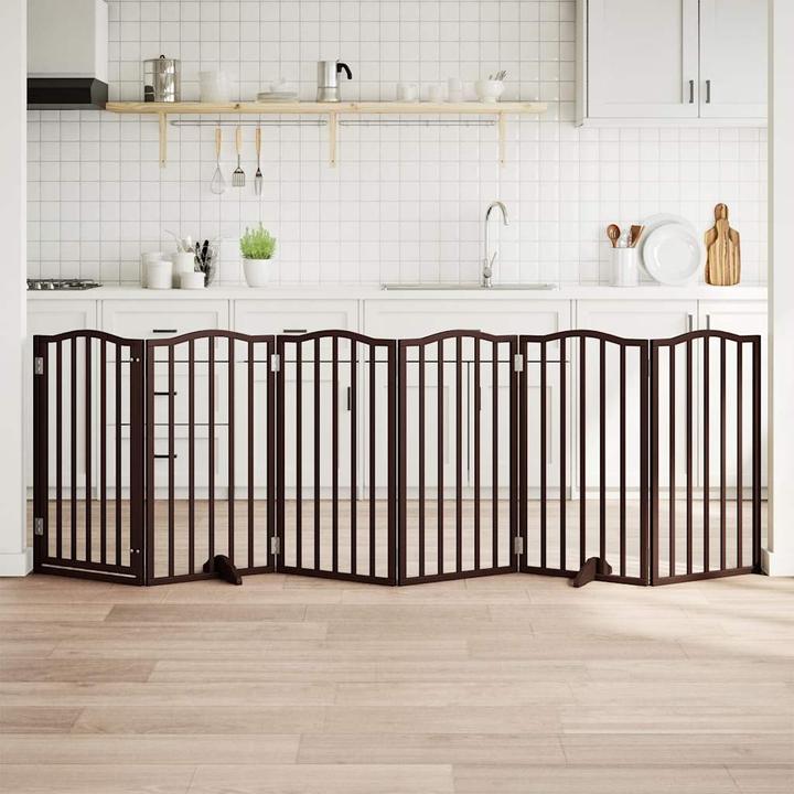 Produktbild VidaXL Hundetor mit Tür Faltbar Hundegitter Schutzgitter Braun 6-tlg. Pappelholz