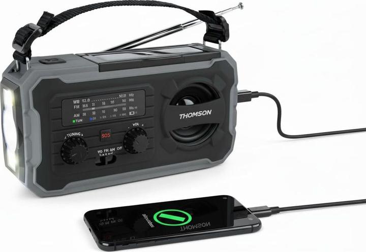 Produktbild Thomson Emergency Hand Crank Radio w/ Solar - Grey (AM, FM)