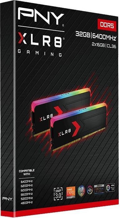 Produktbild PNY XLR8 RGB DDR5 Speicher 32GB (2x16GB) 6400 C36 (2 x 16GB, 6400 MHz, DDR5-RAM)