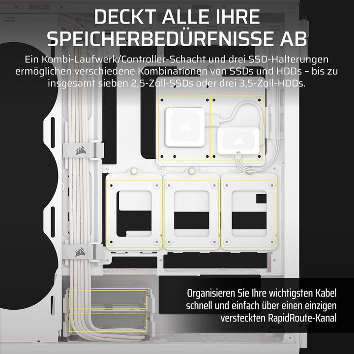 Produktbild Corsair Geh Midi 5000T LX RGB (Tempered Glass) White (ATX, E-ATX, mATX, Mini-ITX)