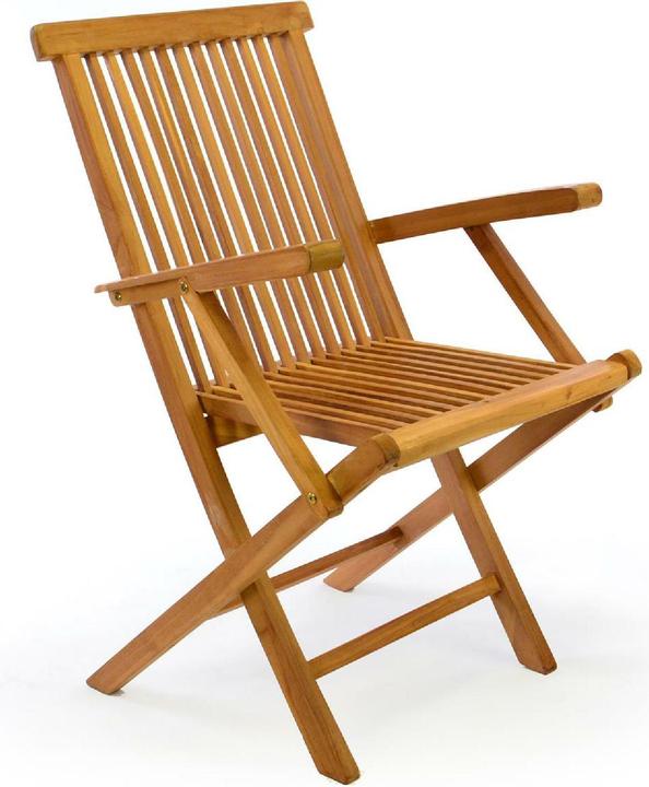 VCM Gartenstuhl mit Armlehne Stuhl Teak Holz klappbar massiv behandelt