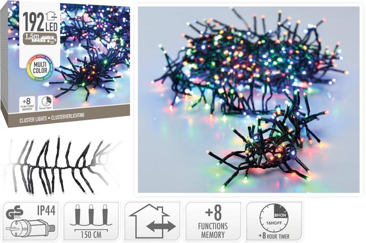 Produktbild Koopman LED-Clusterbeleuchtung Büschel bunt, 192 LEDs, schwarzes Kabel, Innen/Aussen, 4,5m (4.50 m)