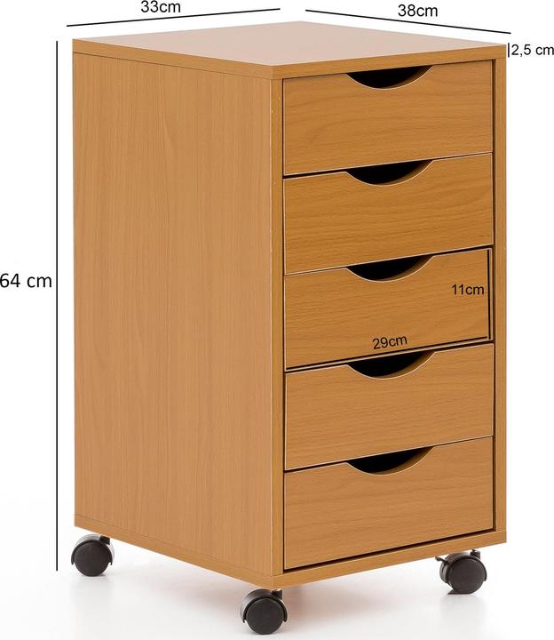 Image du produit FineBuy Rollcontainer Holz furniert Buche (38 x 33 x 64 cm)