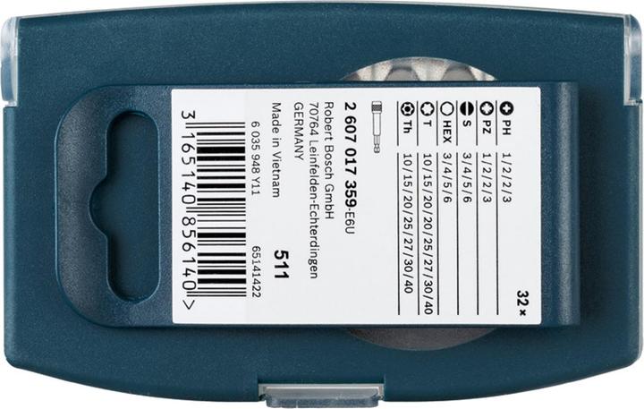 Produktbild Bosch Professional Zubehör Schrauberbit Set (Innensechsrund TX, Kreuz Phillips PH, Kreuz Pozidriv PZ, Schraubschlitz, Sechskant (hexagonal))