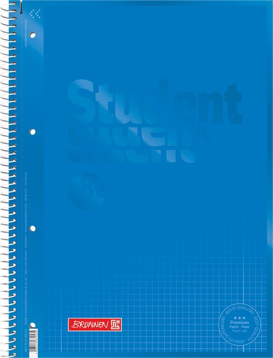 Actual product image Brunnen College notepad Student Colour Code DIN A4 squared with margin inside/outside 90g/m² azure blue 80 (A4, Checked, No binding)