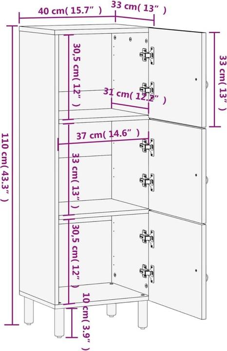 Image du produit vidaXL Armoire d'appoint (40 x 33 x 110 cm)