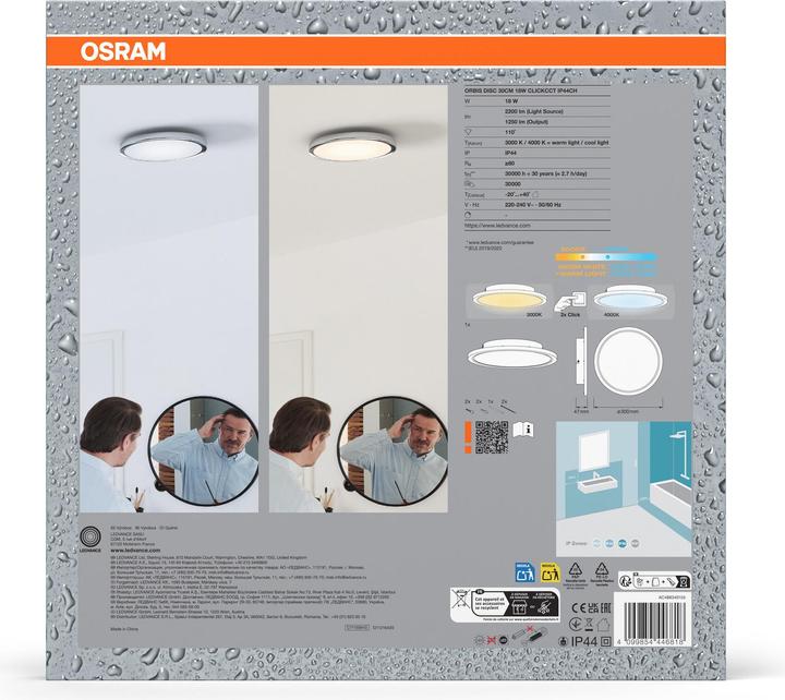 Produktbild Osram Bathroom Ceiling CCT IP44 300mm Chrome Click-CCT (1250 lm)