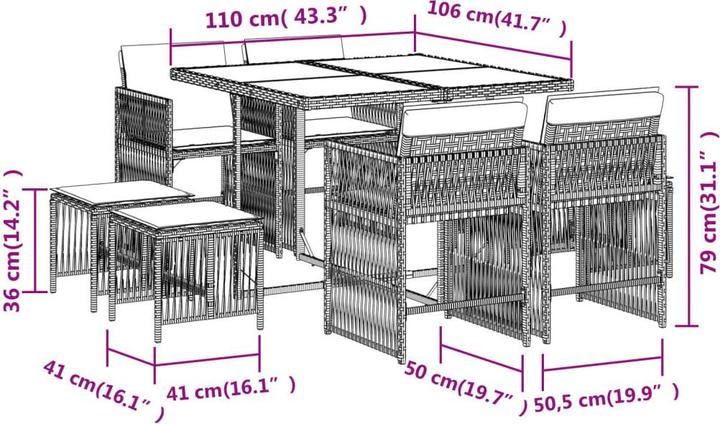Produktbild vidaXL Garten Essgruppe (110 x 106 x 73 cm)