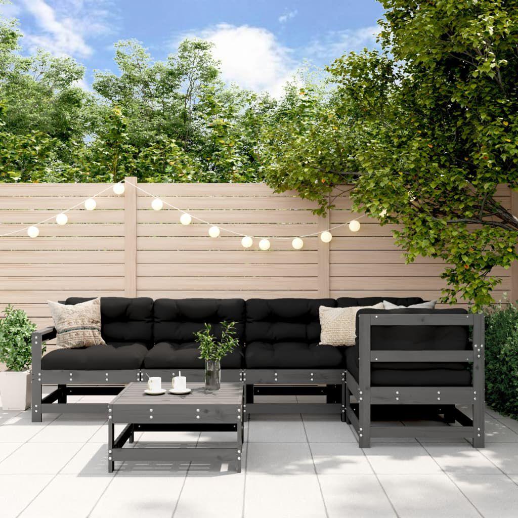 Thumbnail - VidaXL, Gartenlounge, 6-tlg. Garten-Lounge-Set Grau Massivholz Kiefer,Farbe