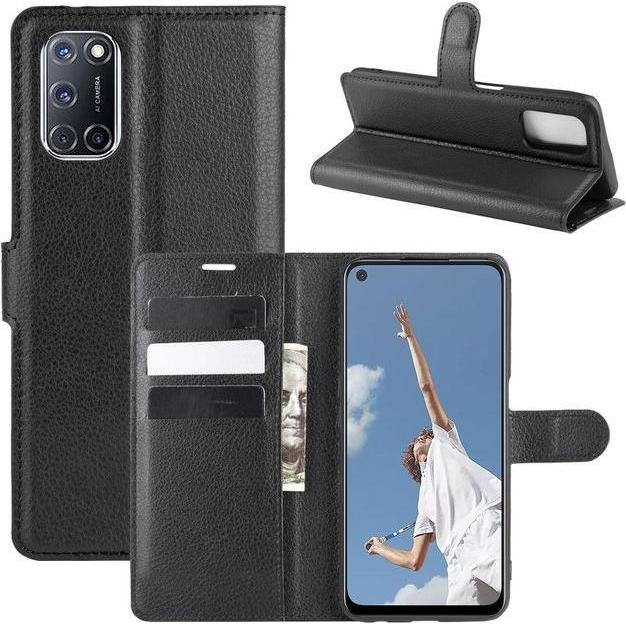 MU Classic Litchi Leder Bookcover Series (Oppo A52), Smartphone Hülle, Schwarz