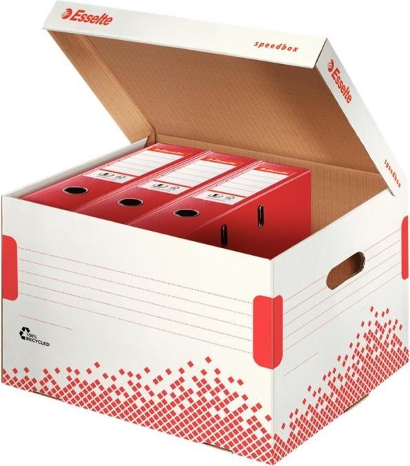Leitz SPEEDBOX hinged lid archive box, for files, white/red for DIN A4 format, made of 100% recycled (A4)