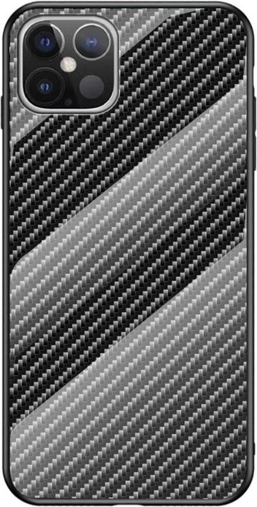 Produktbild Art iPhone 12 Pro Max Glas Gummi Schutzhülle Carbon Optik Grau (Apple iPhone 12 Pro Max)