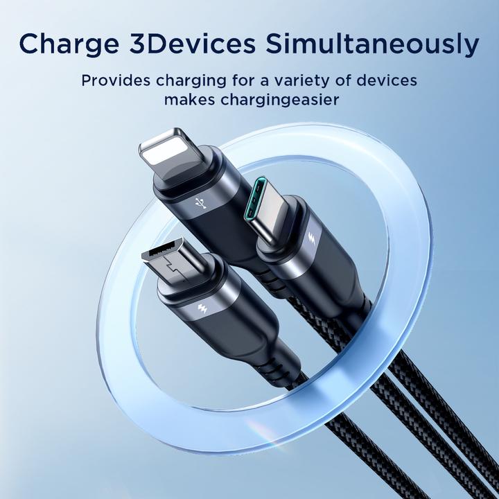 Image du produit Joyroom S-A18 Multi-Use Series 3.5A Type-C to Lightning+Type-C+Micro 3-in-1 Data Cable 0.3m-Black (0.30 m, USB 3.2 Gen 1)