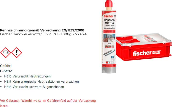 Productafbeelding Fischer Montage mortel FIS VL 300 T vinylester 2K mortel ( 558724 ) + 10x patronen + 20x statische... (30 Pcs.)