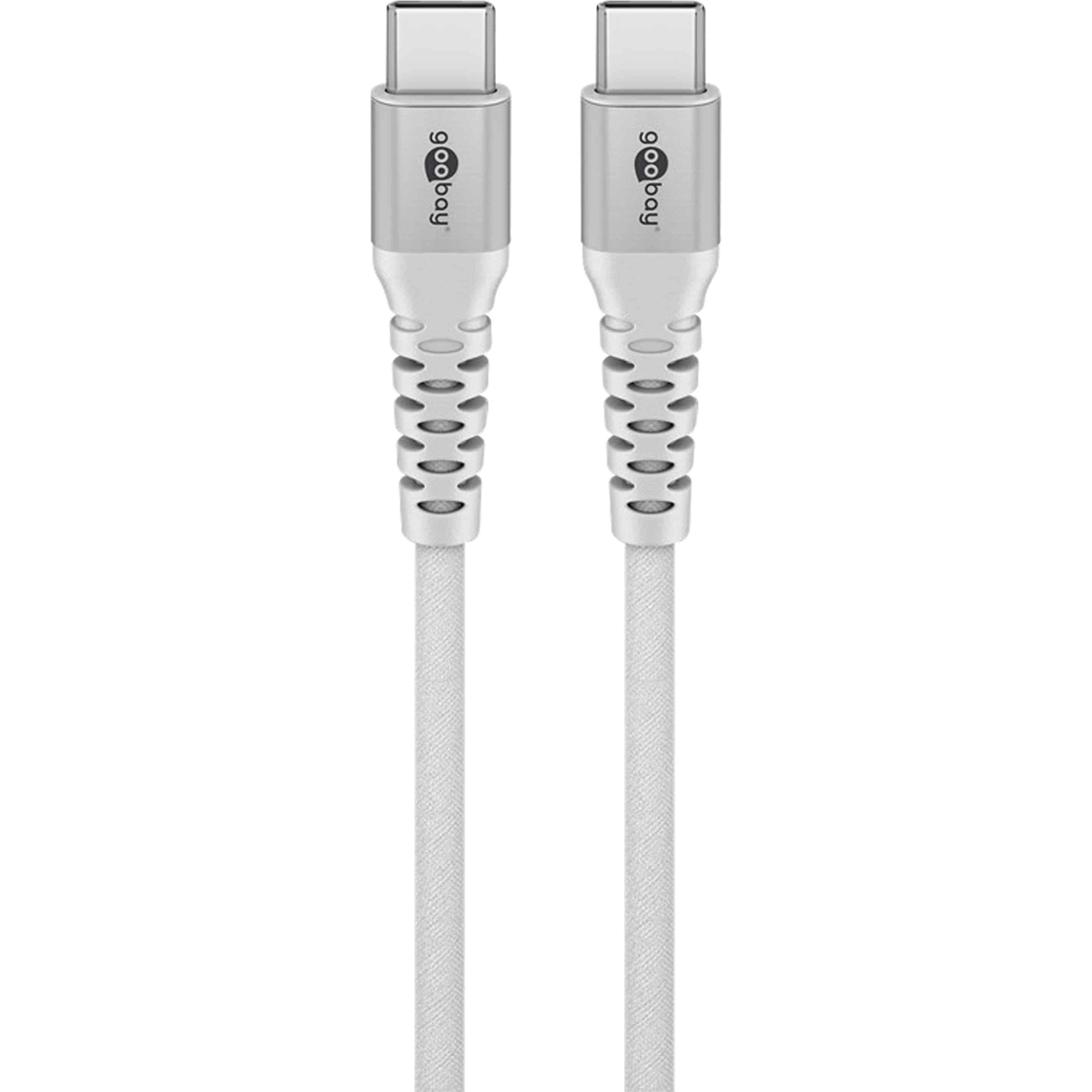 Thumbnail - Goobay USB-C-auf-USB-C-Textilkabel mit Metallsteckern, 1 m, weiss (1 m, USB 2.0), USB Kabel