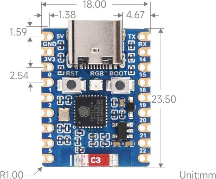 Produktbild WaveShare ESP32-C6 Zero Mini Entwicklungsboard