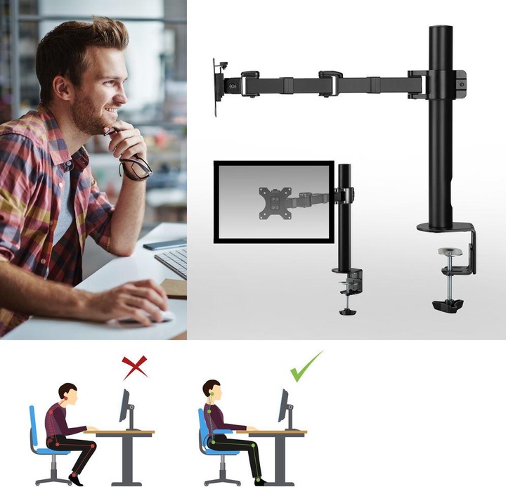 Actual product image Monitor Desk Mount, 1 screen up to 32ö and 12 kg (Table, 32")