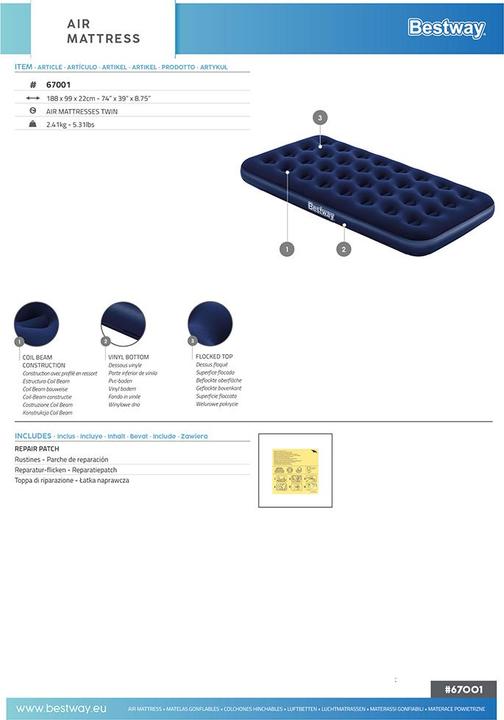 Productafbeelding Bestway 188X99X22CM LUCHTBED TWIN (188 x 99 cm)