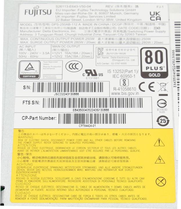 Nutritional values and ingredients Fujitsu S26113-E643-V50-1 (250 W)