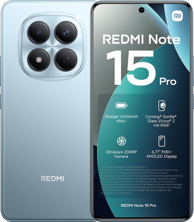 Productafbeelding Xiaomi Redmi Note 15 Pro (256 GB, Blauw, IJsblauw, 6.77", Dubbele SIM, 4G)