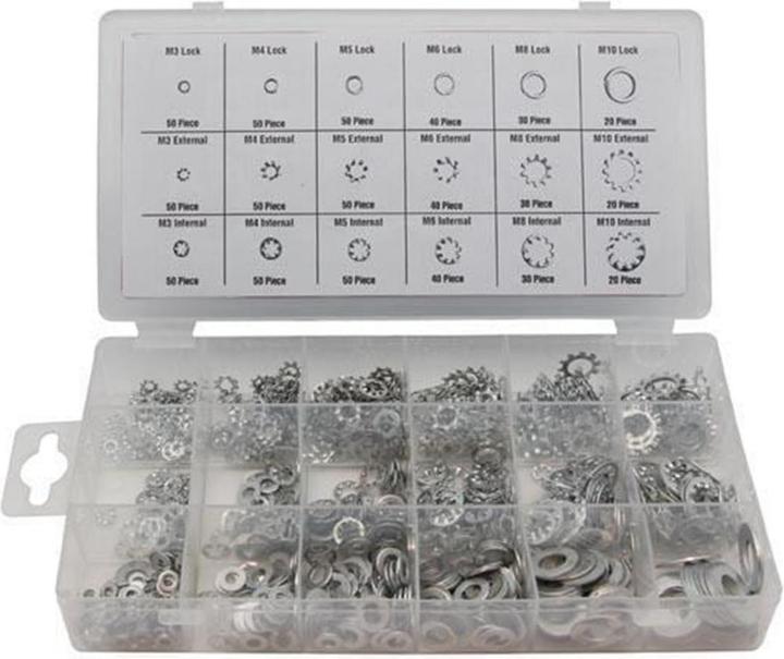 Perel Assortiment de rondelles de blocage (M6, M8, M5, M4, M10, M3)
