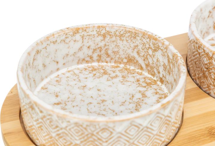 Immagine prodotto Trixie Set Voerbak / Waterbak Keramiek / Bamboe Wit / Natuur - 2X300 Ml 30X6X15 Cm (30 cl)