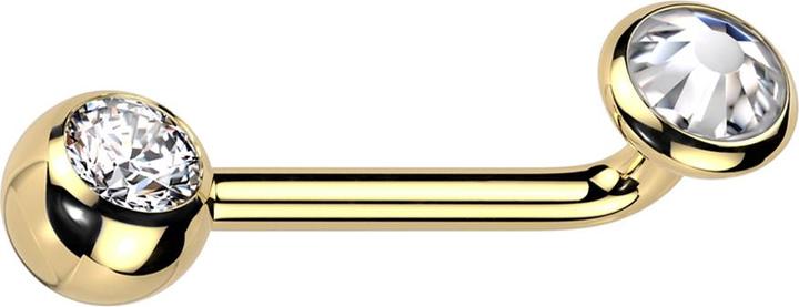 Actual product image Hollywood Body Jewelry Barbell L curved internal thread gold-plated with ball gold-plated crystal silver and disc (without brass, Titanium)