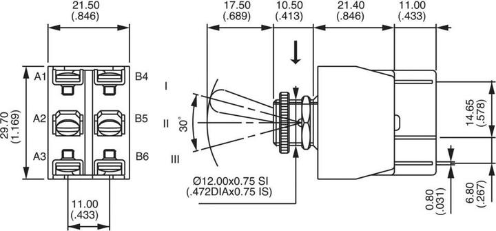 Actual product image APEM switch toggle DP ON/OFF/ON 10A FASTON